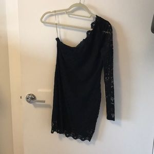 Vintage Black Lace One Shoulder Bodycon Dress